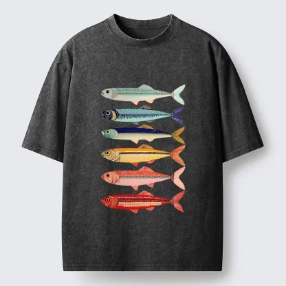 Tokyo‑Tiger Colorful Fish Stack Washed T‑Shirt