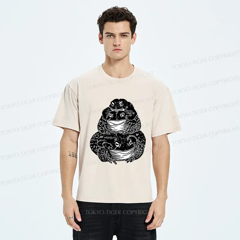 Tokyo-Tiger Stacked Together Frogs Washed T-Shirt