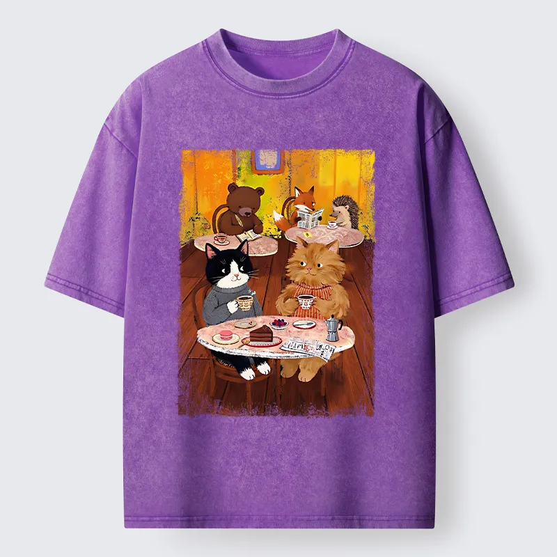 Tokyo-Tiger Cute Animal Cafe Washed T-Shirt