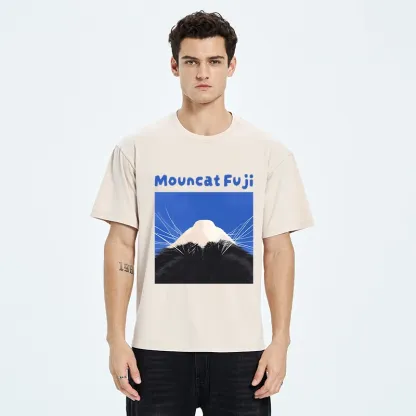 Tokyo-Tiger Cute Cat Fuji Mountain Art Washed T-Shirt