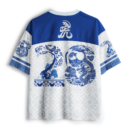 Tokyo-Tiger Blue White Porcelain Samurai Tiger Mesh Jersey