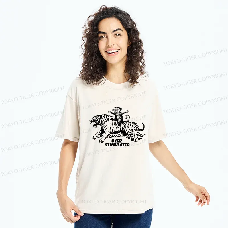 Tokyo-Tiger Possum Riding A Tiger Washed T-Shirt