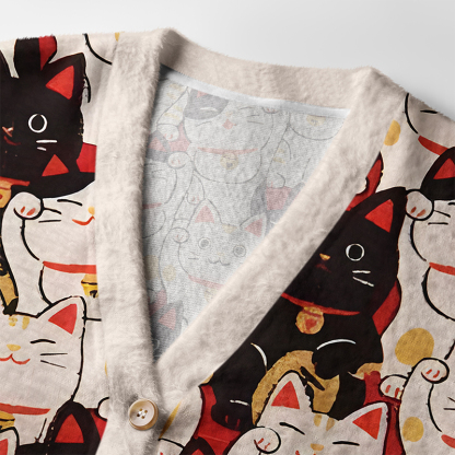 Tokyo-Tiger Lucky Cat Ugly Cardigan Sweater