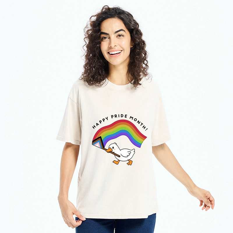 Tokyo-Tiger Funny Meme Duck Waves Pride Flag High Washed T-Shirt