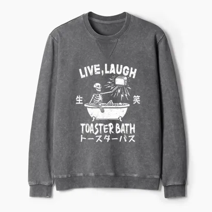 Tokyo-Tiger Funny Electric Shock Skeleton Washed Terry Sweatshirt