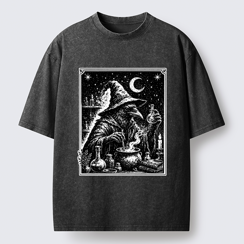 Tokyo-Tiger Funny Magical Raven Washed T-Shirt