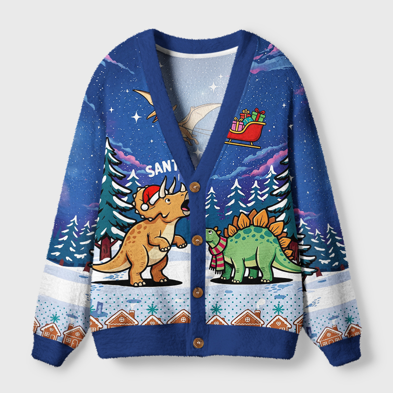 Tokyo-Tiger Cute Dino Christmas Ugly Cardigan Sweater