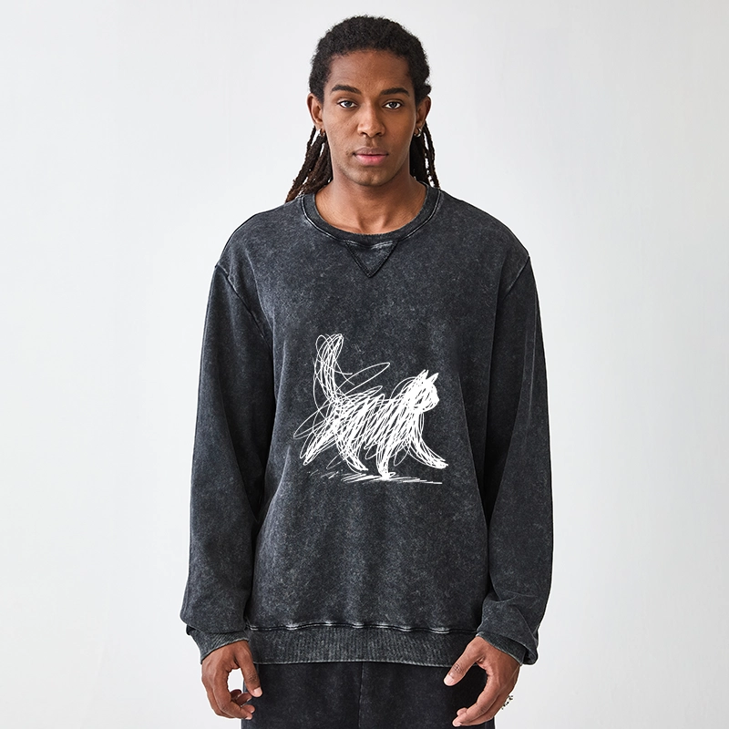 Tokyo-Tiger Minimalist Cat Art Washed Terry Sweatshirt