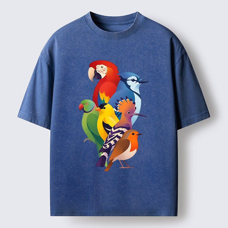 Tokyo-Tiger Colorful Bird Washed T-Shirt