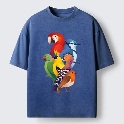 Tokyo-Tiger Colorful Bird Washed T-Shirt