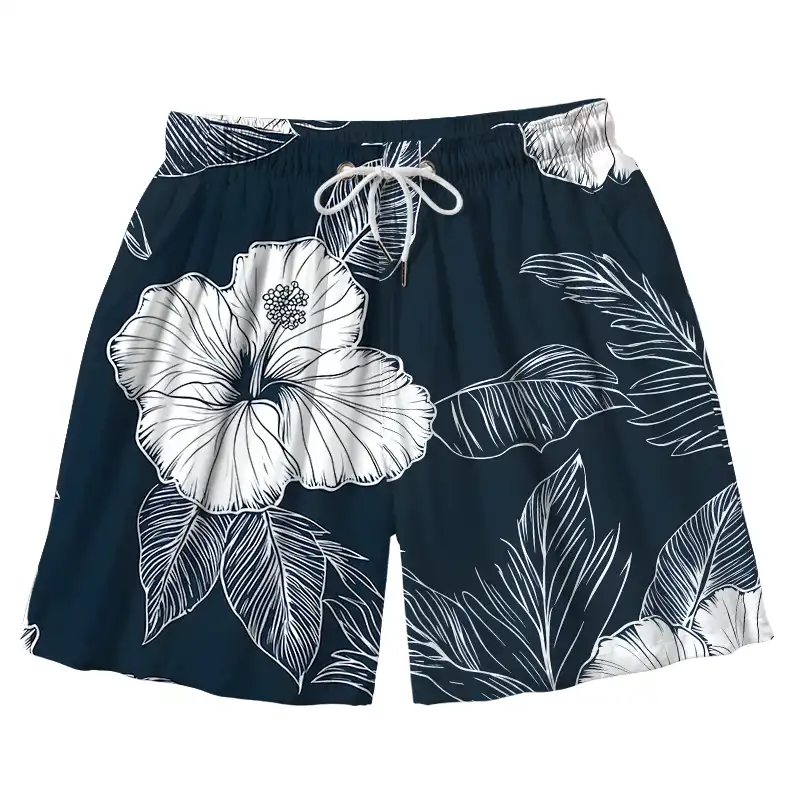 Tokyo-Tiger Floral Leaf Silhouette Aloha Mens Swim Trunks