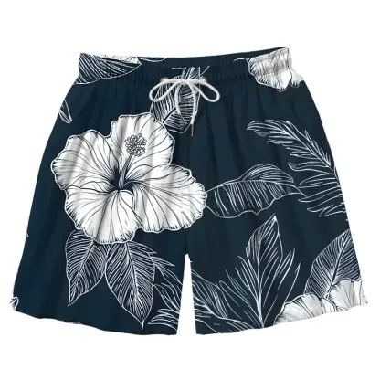 Tokyo-Tiger Floral Leaf Silhouette Aloha Mens Swim Trunks