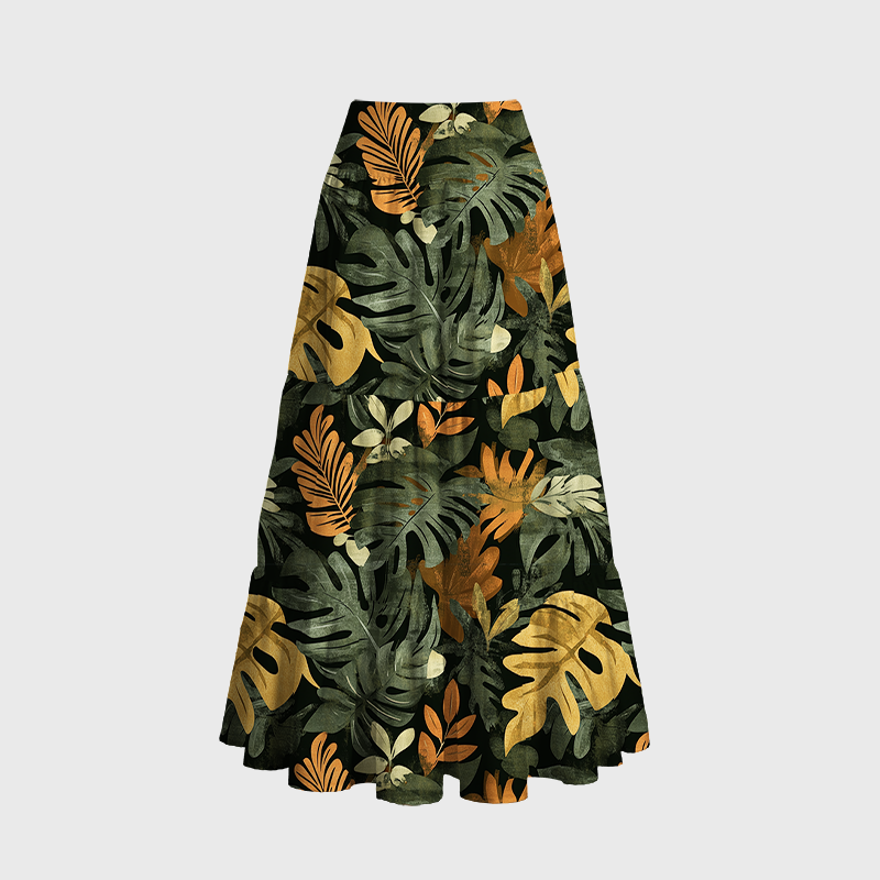 Tokyo-Tiger Tropical Leaf Frenzy Aloha Maxi Skirt