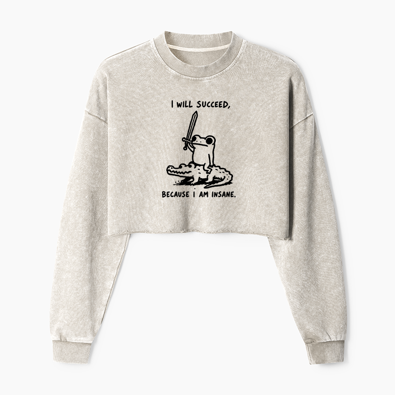 Tokyo-Tiger Warrior Frog Funny Meme Washed Crop Sweatshirt