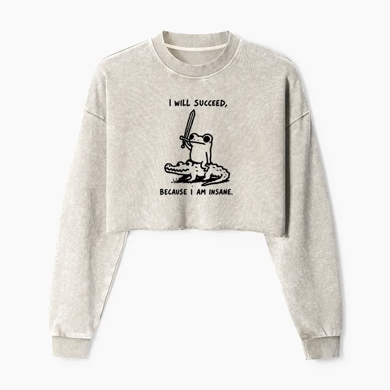 Tokyo-Tiger Warrior Frog Funny Meme Washed Crop Sweatshirt