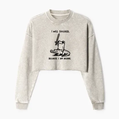 Tokyo-Tiger Warrior Frog Funny Meme Washed Crop Sweatshirt