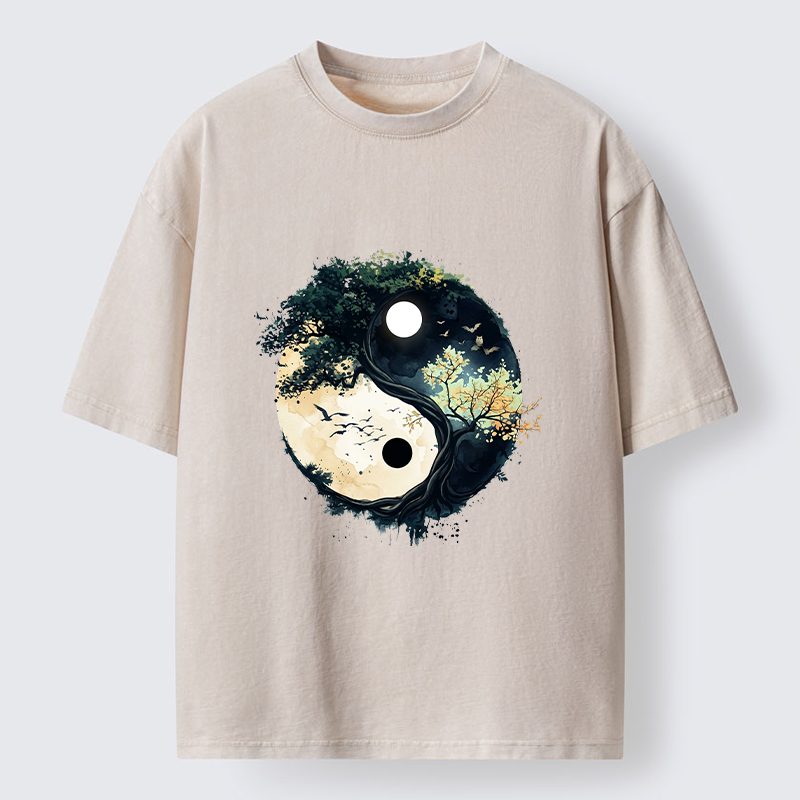 Tokyo-Tiger Yin Yang Tree Nature Washed T-Shirt