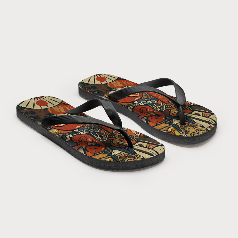 Tokyo-Tiger Japanese Traditional Elements Flip Flops