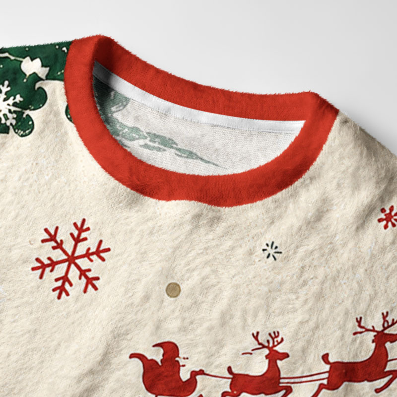 Tokyo-Tiger Santa Hat Cat Vibes Fuzzy Christmas Ugly Sweatshirt