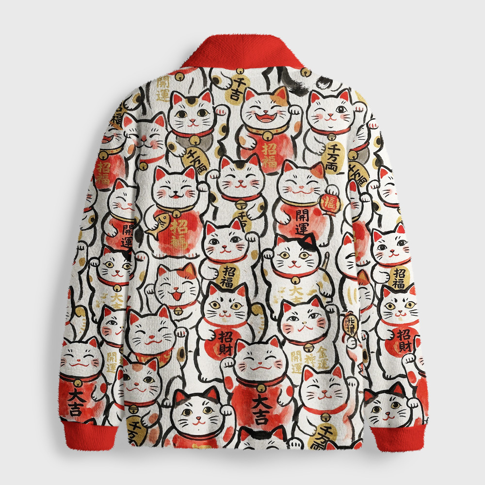 Tokyo-Tiger Maneki Neko Fullprint Shawl Collar Cardigan