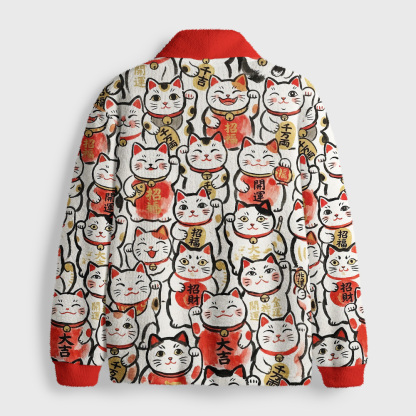 Tokyo-Tiger Maneki Neko Fullprint Shawl Collar Cardigan