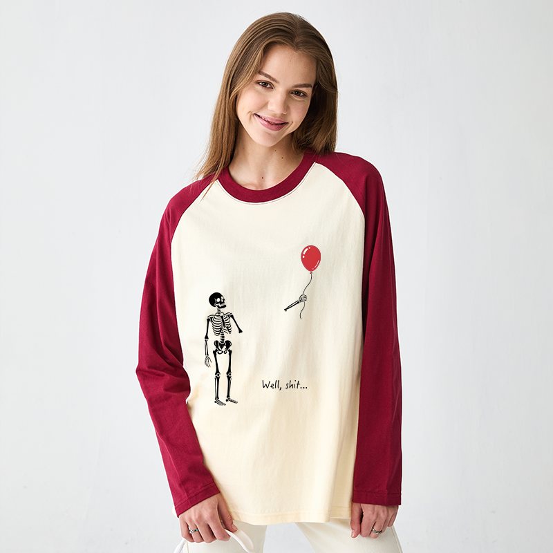 Tokyo-Tiger Skeleton Balloon Meme Raglan Long Sleeve T-shirt