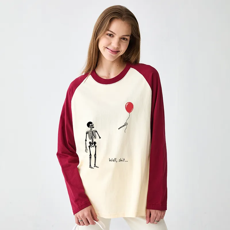 Tokyo-Tiger Skeleton Balloon Meme Raglan Long Sleeve T-shirt