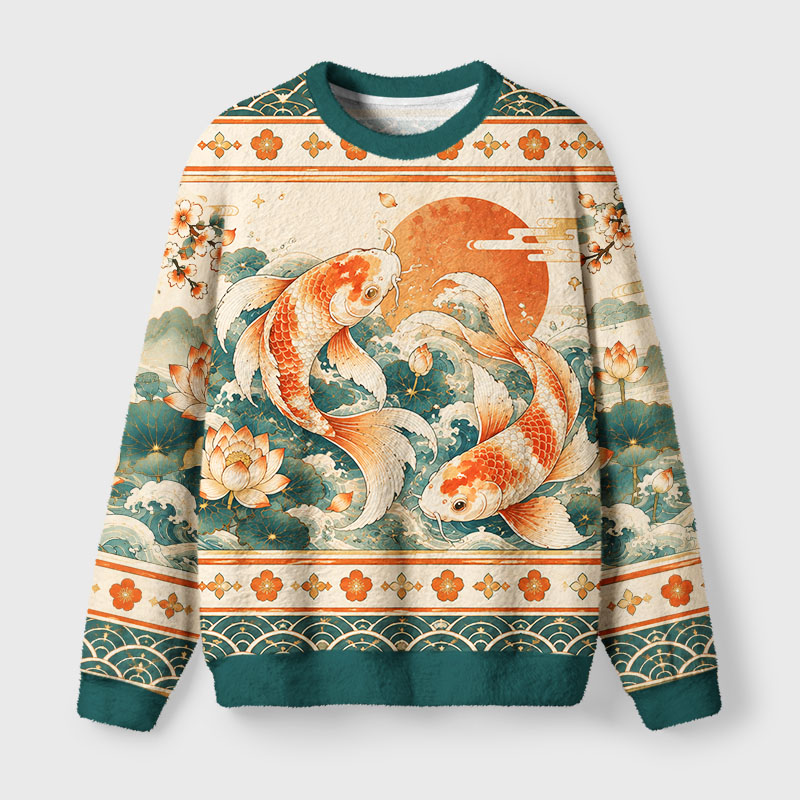 Tokyo-Tiger Lucky Koi Season Fuzzy Christmas Ugly Sweatshirt