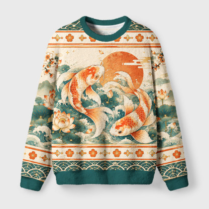 Tokyo-Tiger Lucky Koi Season Fuzzy Christmas Ugly Sweatshirt