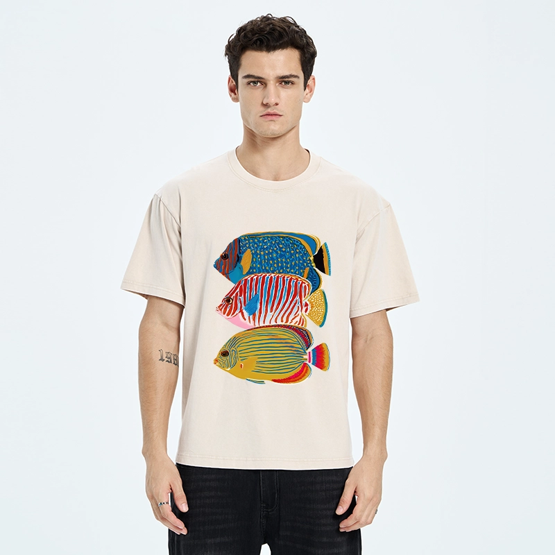 Tokyo-Tiger Three Bright Tropical Ocean Fish Washed T-Shirt