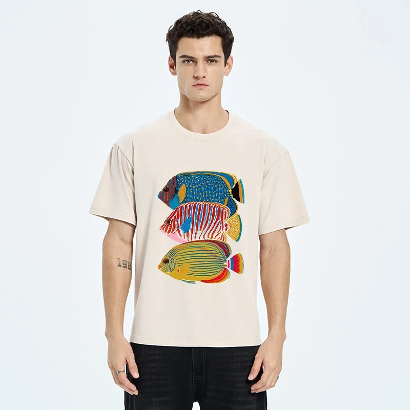 Tokyo-Tiger Three Bright Tropical Ocean Fish Washed T-Shirt
