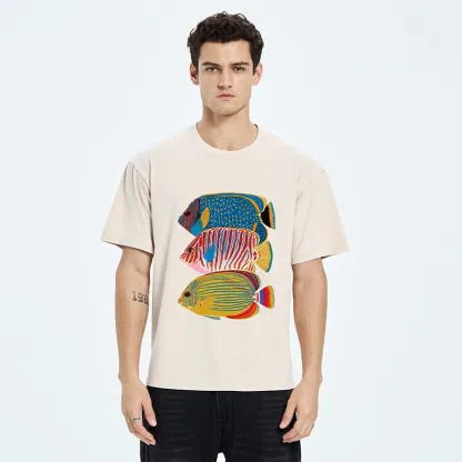 Tokyo-Tiger Three Bright Tropical Ocean Fish Washed T-Shirt
