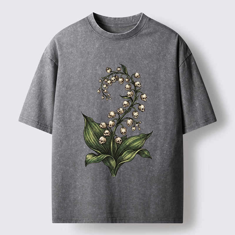 Tokyo-Tiger Skull Lily Art Washed T-Shirt