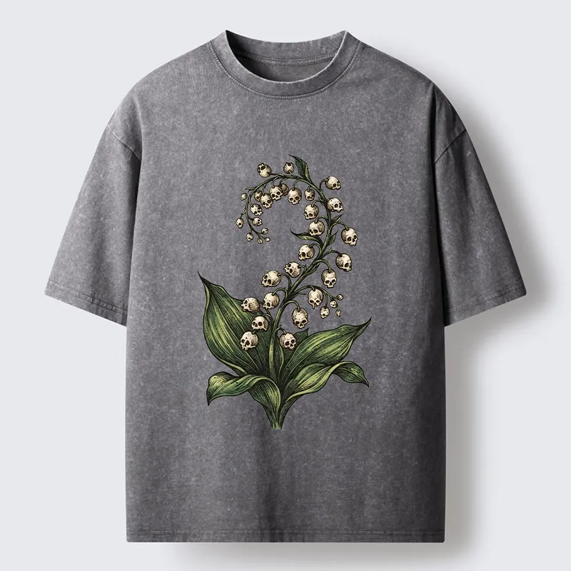 Tokyo-Tiger Skull Lily Art Washed T-Shirt