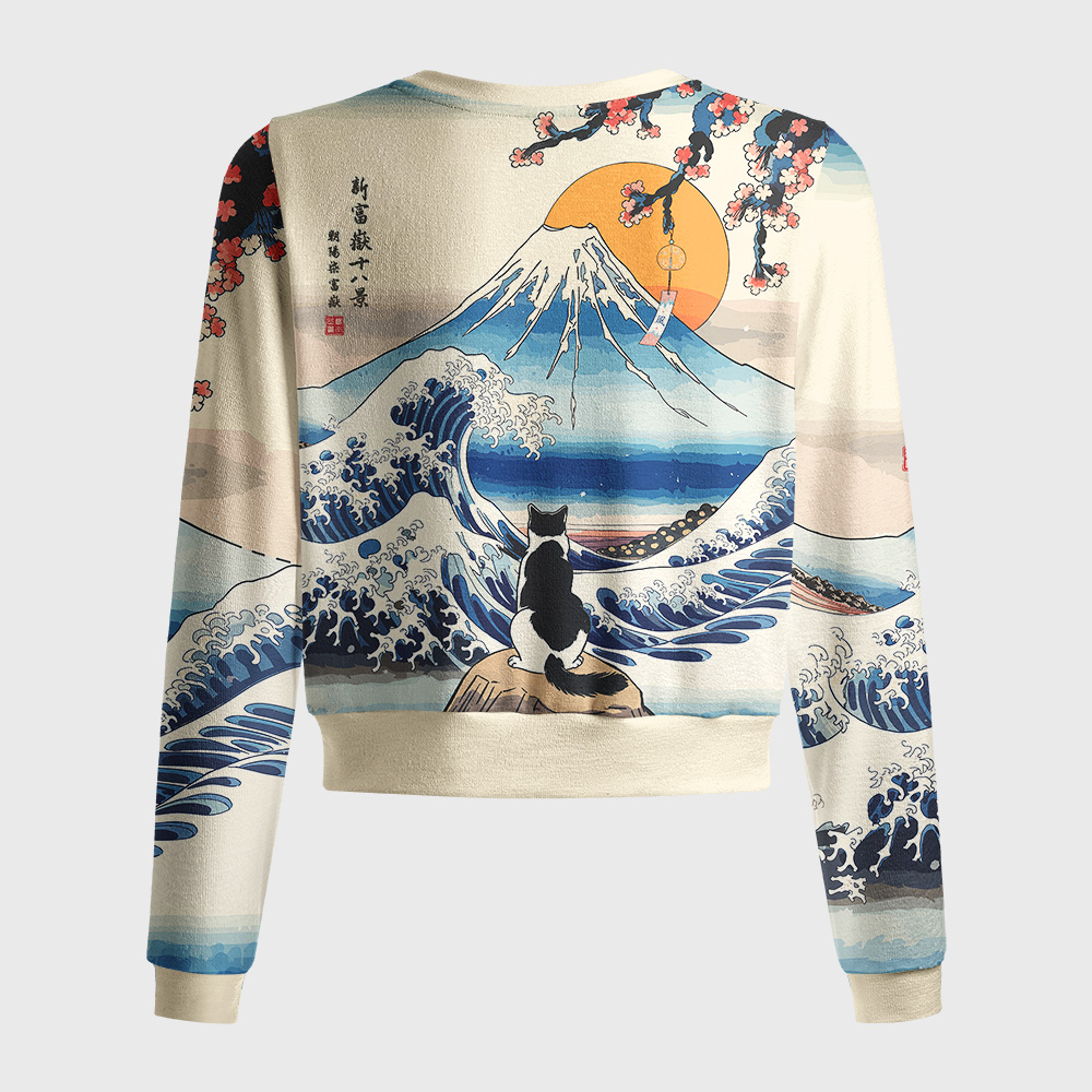 Tokyo-Tiger Cat Looking At The Great Wave Women's Lightweight Cardigan