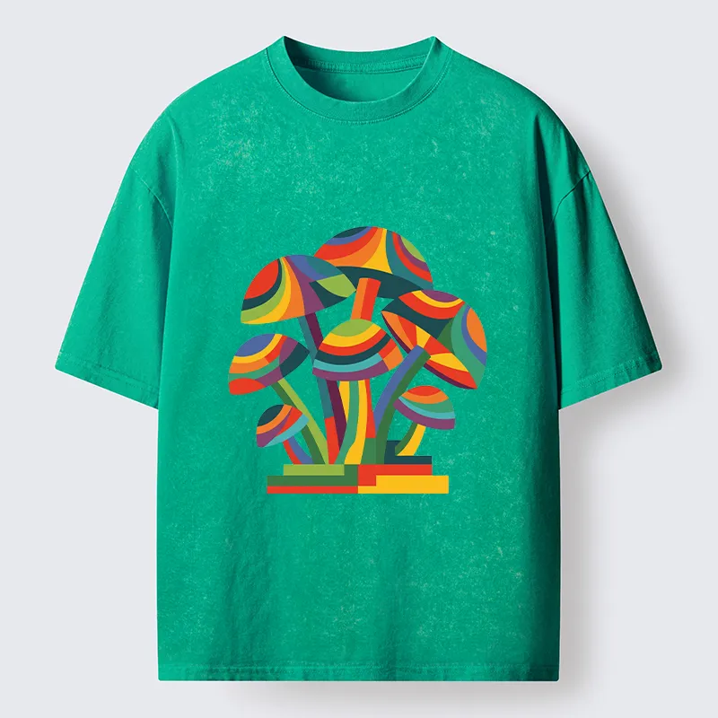 Tokyo-Tiger Colorful Mushroom Art Washed T-Shirt