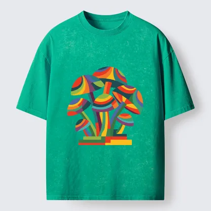 Tokyo-Tiger Colorful Mushroom Art Washed T-Shirt