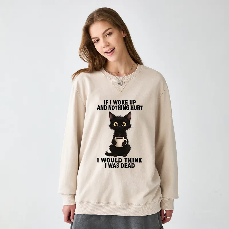 Tokyo-Tiger Funny Cute Black Cat And Coffee Meme Washed Terry Sweatshirt