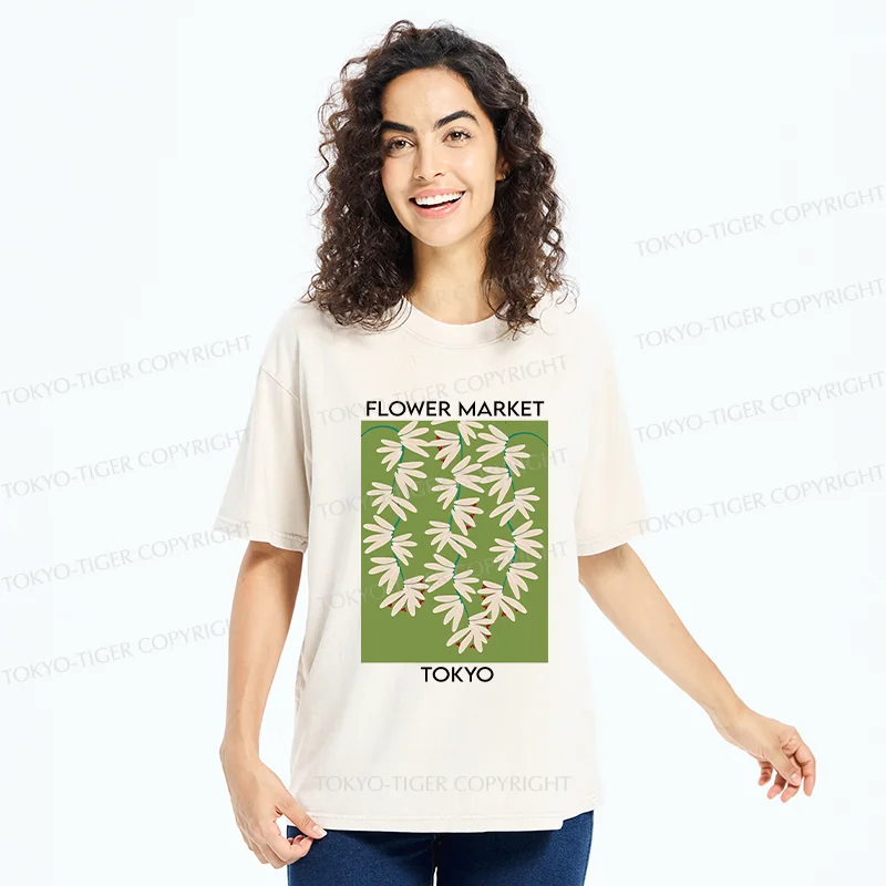 Tokyo-Tiger Flower Market Simplicity Washed T-Shirt
