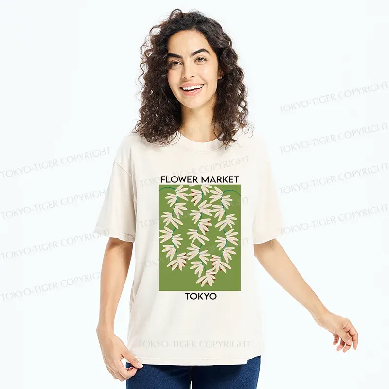 Tokyo-Tiger Flower Market Simplicity Washed T-Shirt