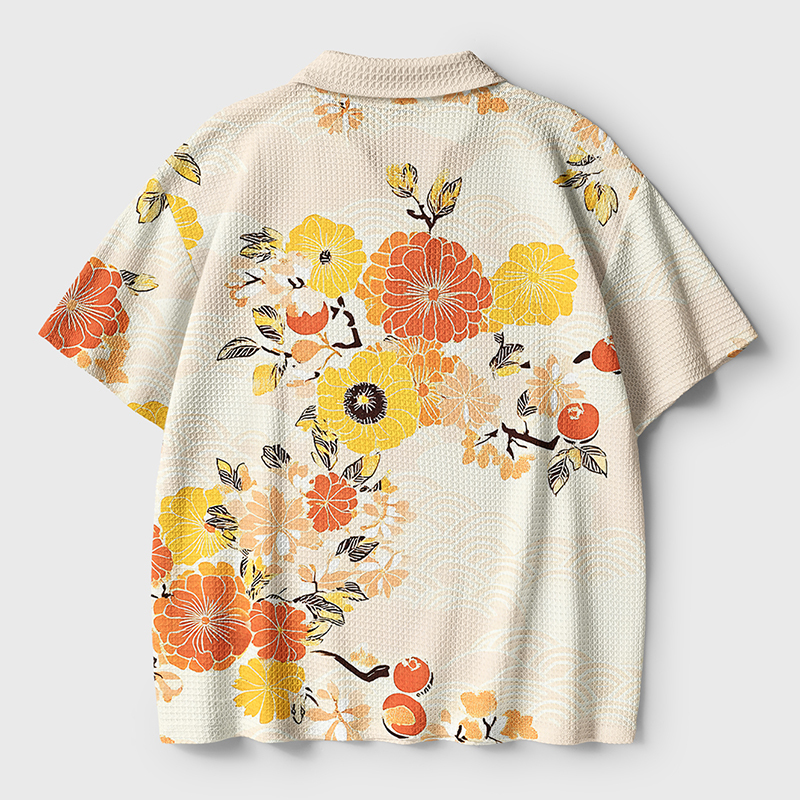 Tokyo-Tiger Fruitful Flower Crochet Polo Shirt