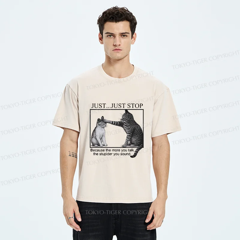 Tokyo-Tiger Stop Talking Cat Washed T-Shirt