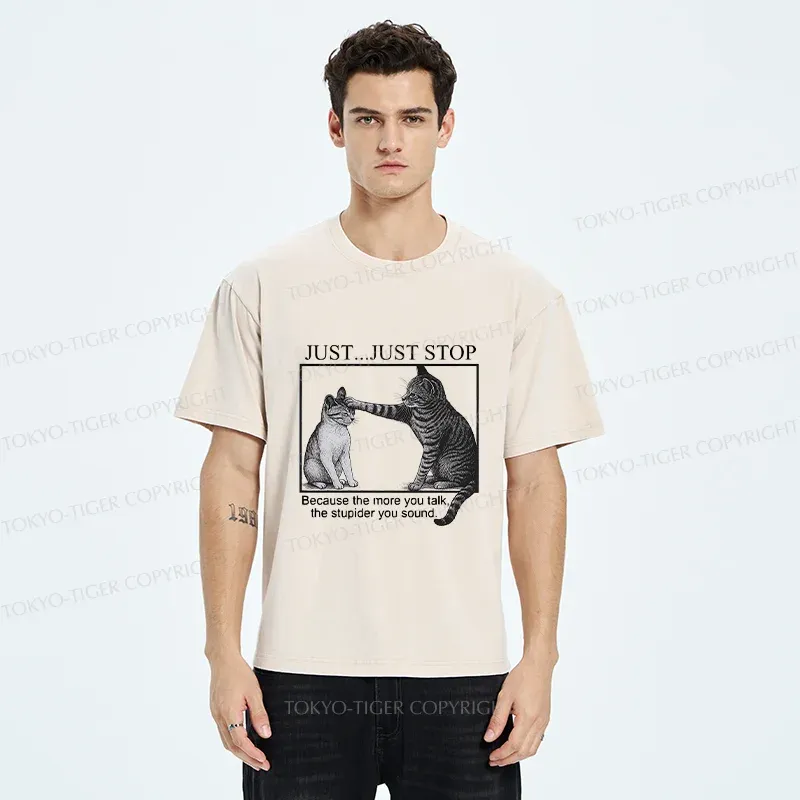 Tokyo-Tiger Stop Talking Cat Washed T-Shirt