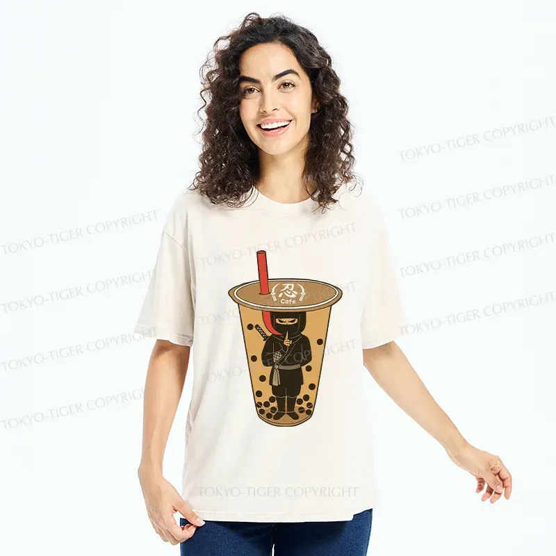 Tokyo-Tiger Ninja Lurking In Milk Tea Washed T-Shirt