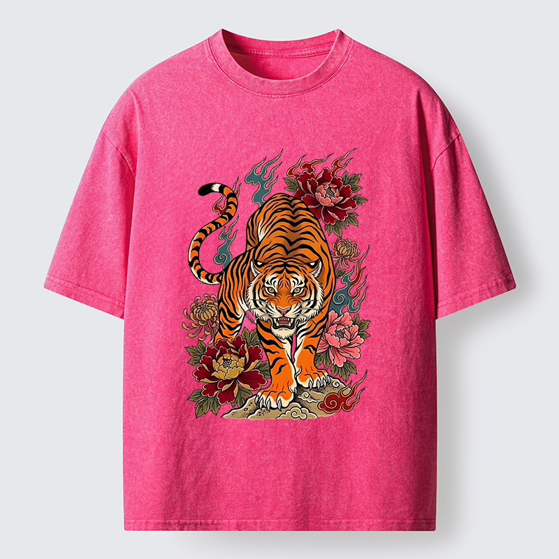 Tokyo-Tiger Floral Tiger Art Washed T-Shirt