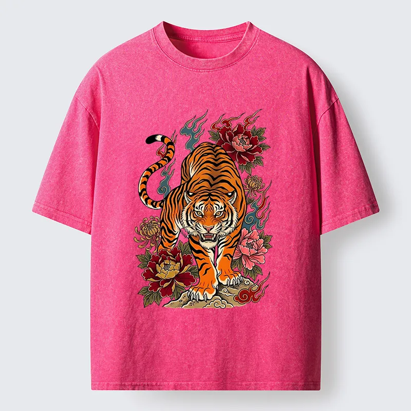 Tokyo-Tiger Floral Tiger Art Washed T-Shirt