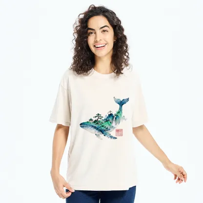 Tokyo-Tiger Whale Ink Painting Landscape Washed T-Shirt