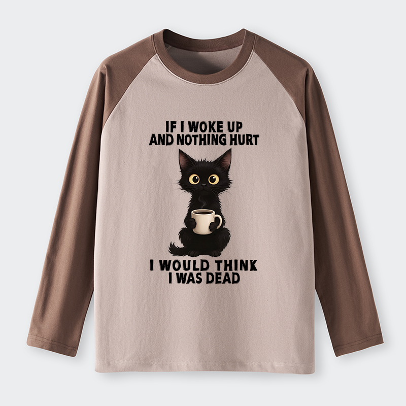 Tokyo-Tiger Funny Cute Black Cat And Coffee Meme Raglan Long Sleeve T-shirt
