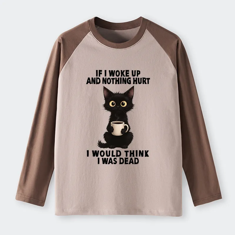 Tokyo-Tiger Funny Cute Black Cat And Coffee Meme Raglan Long Sleeve T-shirt