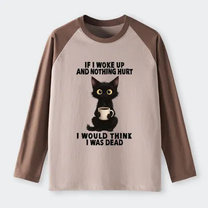Tokyo-Tiger Funny Cute Black Cat And Coffee Meme Raglan Long Sleeve T-shirt